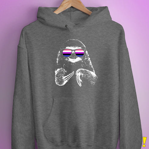 Pride Sloth Genderfluid Flag Sunglasses Hoodie - Grey Heather